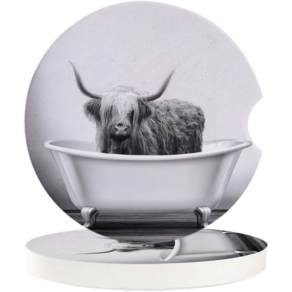 KXMDXA Bathtub Cow Black White Set of 6 Car Coaster for Drinks, Absorbent Ceramic Stone Coasters Cup Mat with Cork Base for Home Kitchen Room Coffee Table Bar Decor