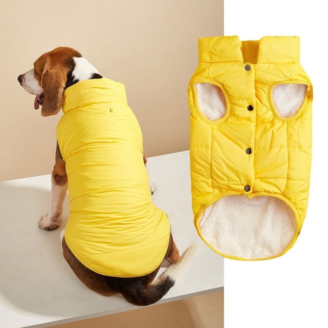 Zhuge Chaqueta de invierno cortavientos para perros: abrigo cálido de 2 capas con forro polar para perros pequeños, medianos y grandes | Chaleco para clima frío (S, amarillo)