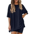 thumbnail image 2 of Feancey Womens Lounge Sets 2 Piece Outfits Oversized Casual Half Sleeve Top and Shorts Matching Set 2025 Summer Trendy Travel Outfit Dark Blue S, 2 of 9
