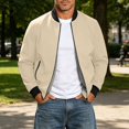 thumbnail image 5 of Men's Casual Lightweight Bomber Jacket Zip Up Stand Collar Baseball Jacket Solid Color Casual Windproof Jacket For Spring Autu Commute Casual Daily Outings, 5 of 9