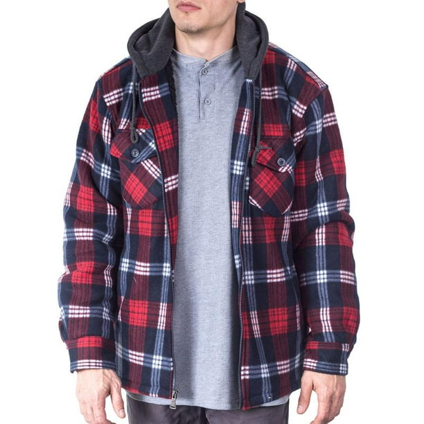 Visive - Mens Flannel Jacket With Hood Big And Tall Quilted Plaid Zip