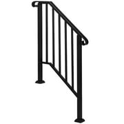 Hassch Handrails for Outdoor Steps, Fit 2 or 3 Steps Outdoor Stair Railing, Picket#2 Wrought Iron Handrail, Flexible Porch Railing, Black Transitional Handrails for Concrete Steps or Wooden Stairs
