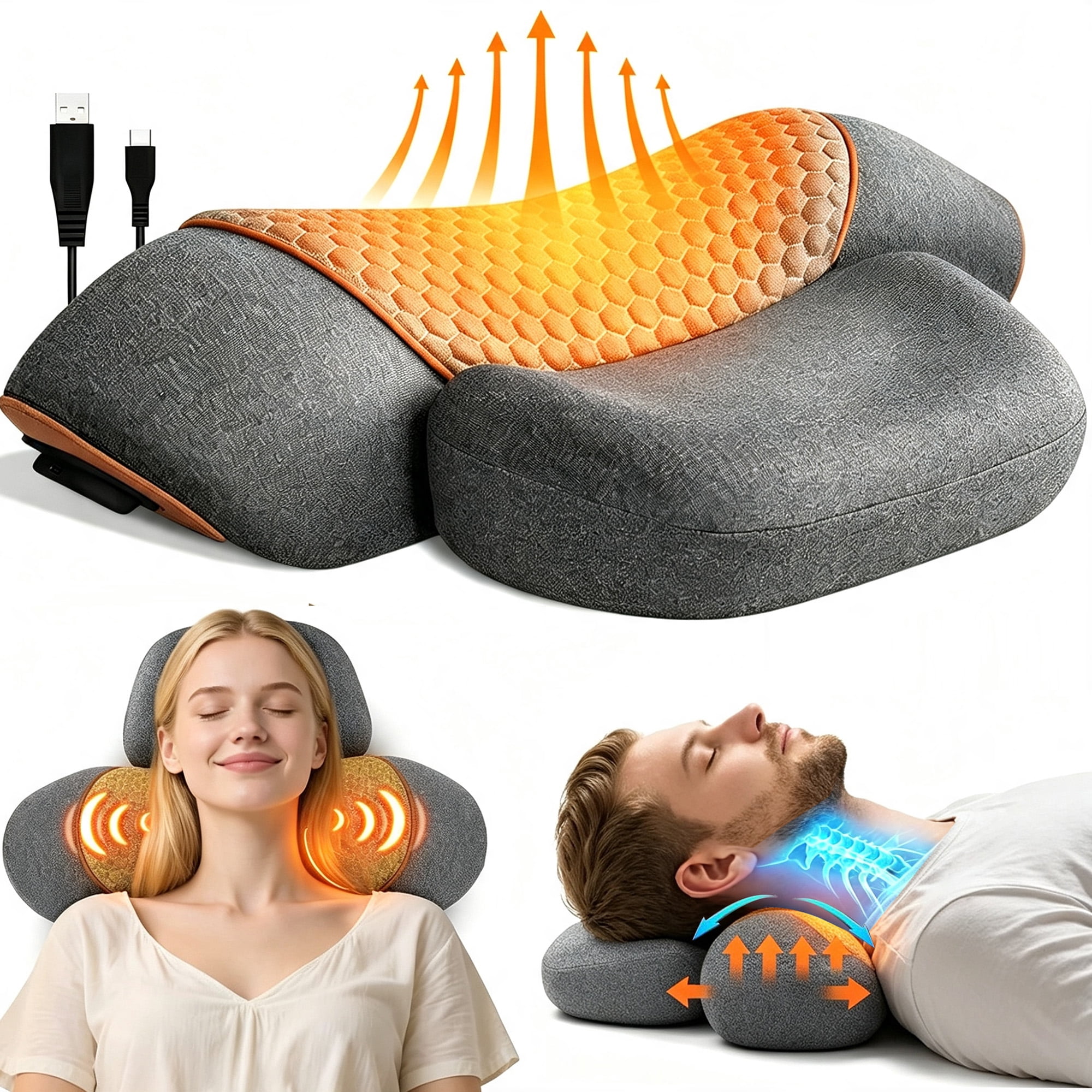 Morfone Neck Massager with Heat and Vibration, Ergonomic Neck Support Massager Pillow for Neck Relaxation, Deep Tissue Massager for Bed, Chair, Office, Home Use