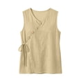 thumbnail image 5 of Ashirexll Summer Tops for Women Casual Linen Tank Top V-Neck Button Detail Drawstring Side Summer Blouse, 5 of 7