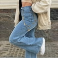 thumbnail image 6 of Womens High Waisted Jeans Flare Stretch Boyfriend Bootcut Casual Denim Pants Trendy Womens Jeans Wide Leg Trouser Pants, 6 of 7