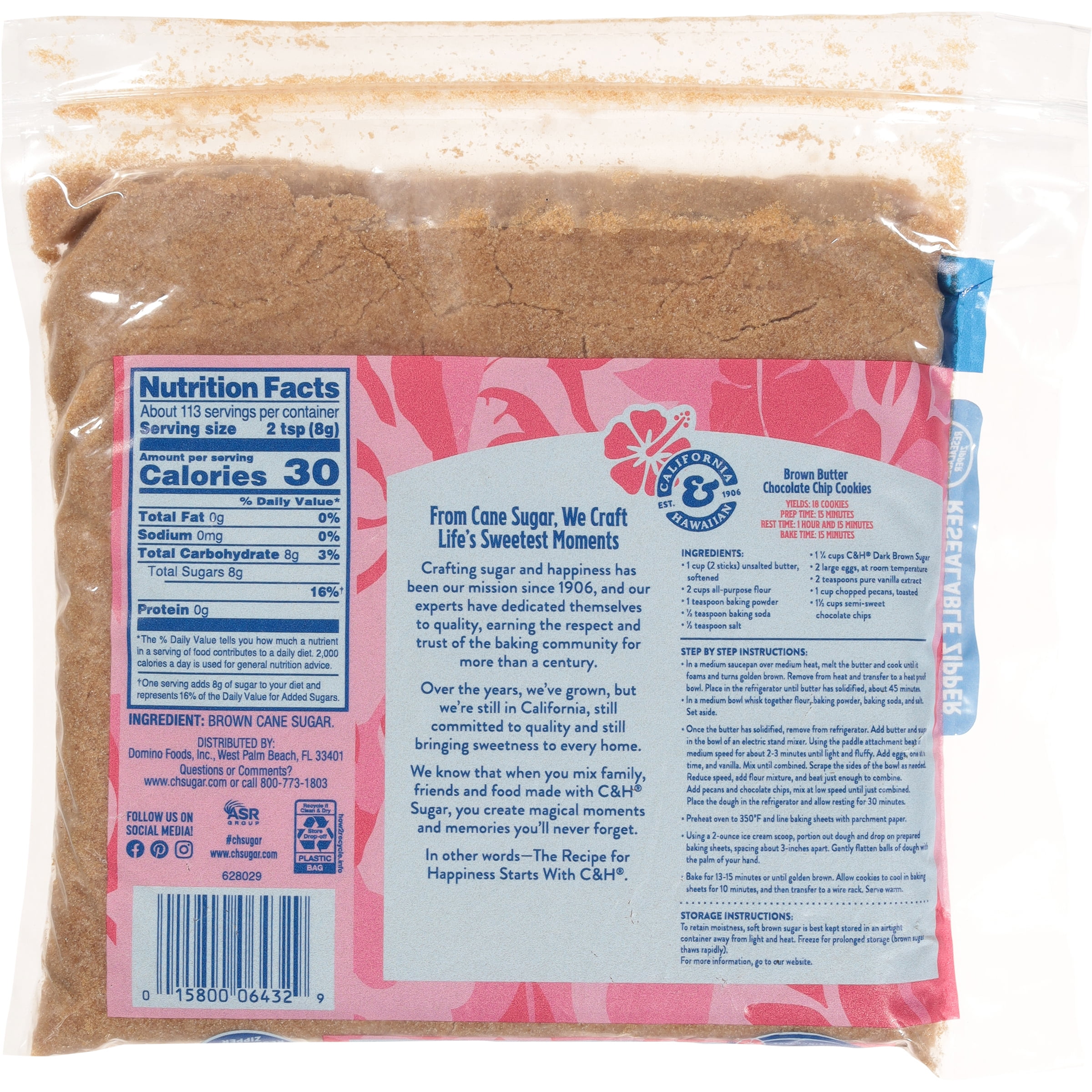 (4 pack) C&H Premium Pure Cane Dark Brown Sugar 2lb. Zipper-Pak