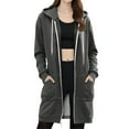 thumbnail image 3 of YDDIAN Long Hoodies for Women Zip Up Double Zipper Fleece Jacket Tunic Sweatshirts Fall Winter Fashion Clothes Dark Gray S, 3 of 4