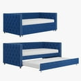 thumbnail image 4 of Modern Daybed with Trundle, Pull Out Sofa Bed for Bedroom & Living Room, Queen Size, Blue, 4 of 9