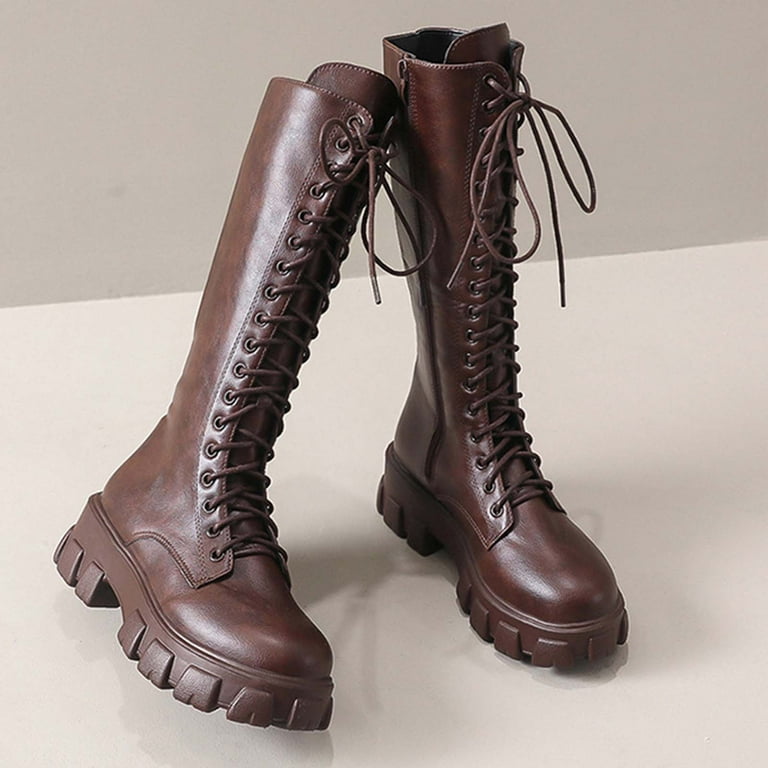 Viluyesy Womens Tall Boots, Thick Sole Lace Up Zipper Knee High