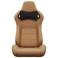 thumbnail image 2 of Universal Racing Seats 2PC Set - Brown Stitched PVC Leather Bucket Seats w/Adjustable Recline & Sliders, Carbon Fiber Look Backrest, Lightweight for Car/Truck (No Bracket), 2 of 8