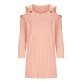 thumbnail image 4 of IROINNID Long Sleeve Dress for Women Mid-Length Fit&Flare Dress V-Neck Cold Shoulder Long Sleeve Button Metal Buckle Solid Dresses,Pink, 4 of 6