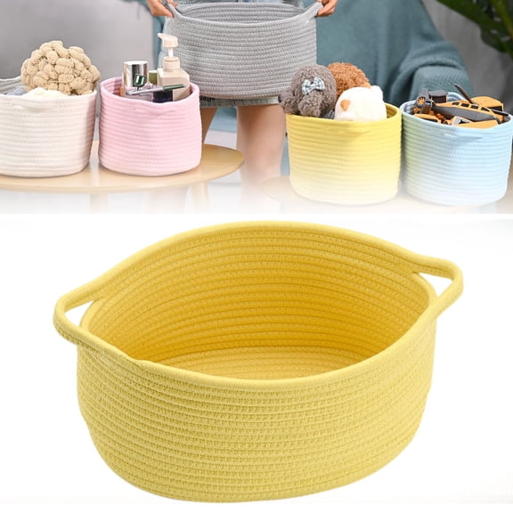 Cute Woven Storage Basket with Handles, Empty Basket for Birthday Raffle Fundraiser Baby Toy Pet Decoration Halloween Candy