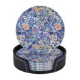 Flower art feature Print Coaster,Round Leather Coasters with Storage