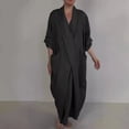 thumbnail image 5 of Quixlent Spring Fall Maxi Dress Robe Baggy Cross V Neck Solid Color Large Pocket Retro A-line Bohemian Maxi Dress Casual Party Travel Dress, 5 of 7
