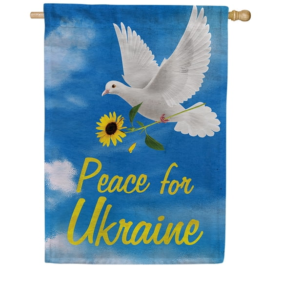 America Forever Dove Peace for Ukraine House Flag 28x40 inch I Stand with Sunflowers Double Sided Outdoor Yard Decorative Stop the War Support Blue Yellow National Flag