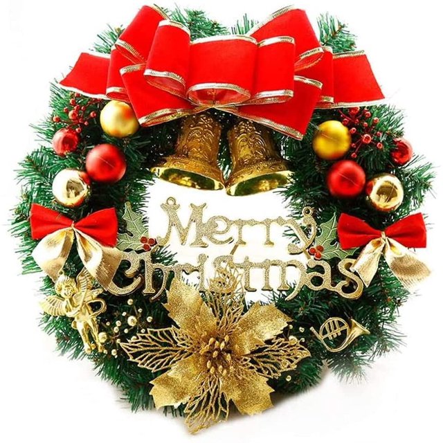 Corona navideña, para colgar, preciosas guirnaldas con bolas, decoración para interior y exterior, fantástica corona con lazo navideño, para puerta, ventana, decoración