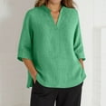 thumbnail image 2 of MIXUE Boho Tops For Women Summer Solid Color V Neck Short Sleeve Casual Basic Pullover Shirts For Women T Shirts Daily-Wear,Green,L, 2 of 6