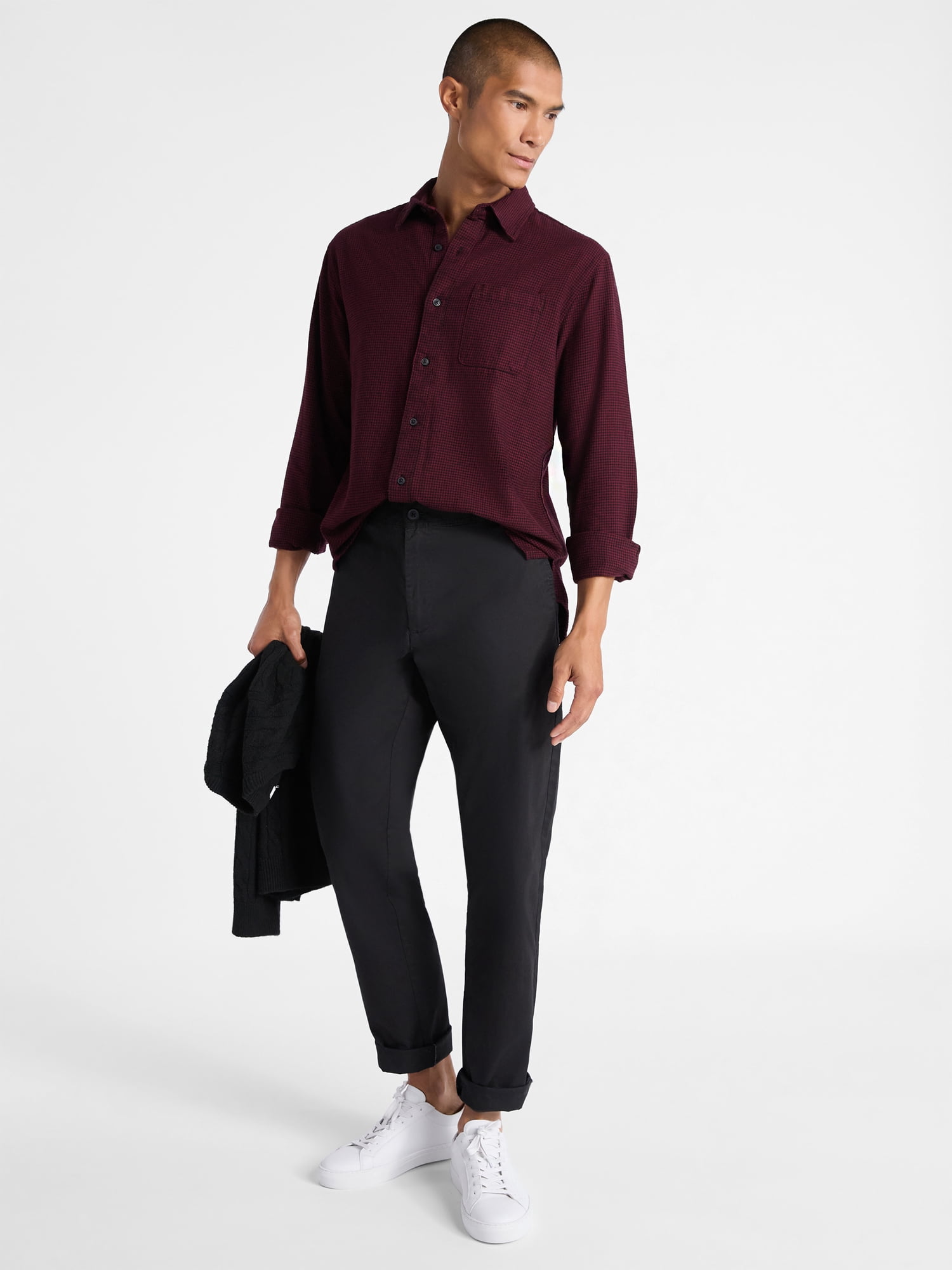 Free Assembly Men's Brushed Cotton Twill Shirt with Long Sleeves, Sizes XS-3XL