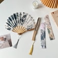 thumbnail image 4 of Slccxzc Folding Hand Fan Chinese Vintage Style Bamboo Silk Fan with Tassel, 4 of 7