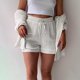 thumbnail image 4 of MKLEKYY Conjunto De Camiseta De Manga Larga Lisa Para Mujer, Pantalones Cortos Con Cordón Y Cintura Alta, Informal, Sin Mangas, 4 of 4