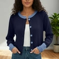 thumbnail image 3 of Cropped Cardigan Sweaters for Women Long Sleeve Color Block Crewneck Button Up Open Front Knit Cardigans Fall Tops, 3 of 6