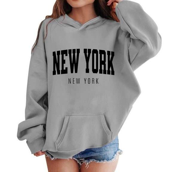 SGMVNU Girls Fashion Sweatshirt Graphic Letter Print Drop Shoulder Long Sleeve Pullover Oversized Hooded Sweatshirts with Pocket Grey Size 9-10 Years