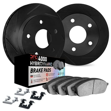 Dynamic Friction Company Rear Brake Rotors Kit Slotted Black | 4000 HybriDynamic Brake Pads includes Hardware 3812-76163