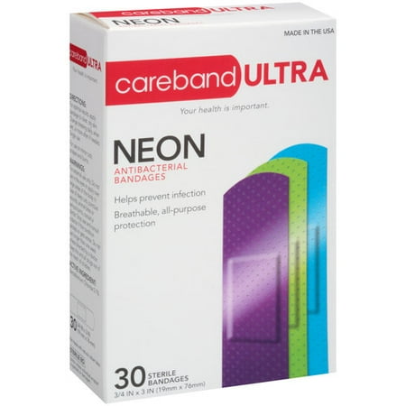 Careband Ultra Neon Antibacterial Bandages, 30 count