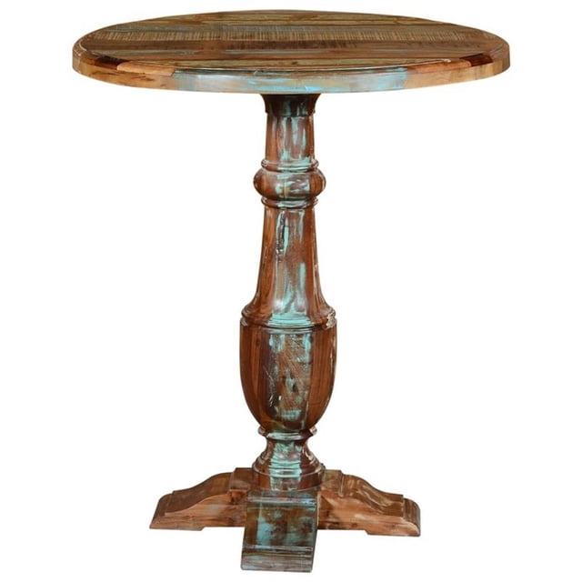 Pemberly Row 36" Round Reclaimed Solid Wood Pub Table in Multi-Color