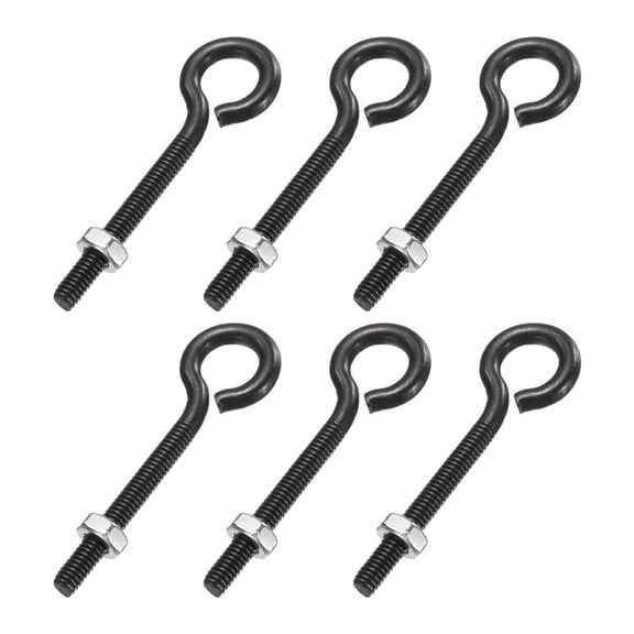 Uxcell 6 Pack Eye Bolts, M4 x 35mm 304 Stainless Steel Threaded EyeBolt Black Eye Hooks with Nut for Hanging or Securing Cables