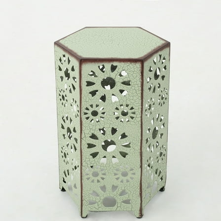 Noble House Vania Iron Hexagonal Side Table, Green