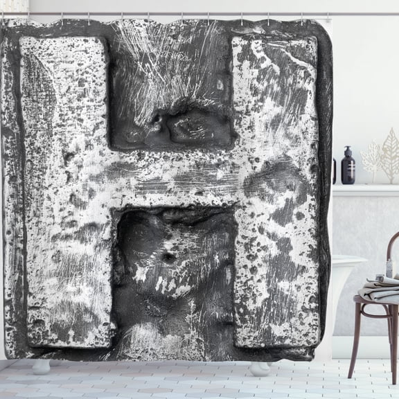 Ambesonne Letter H Shower Curtain, Victorian Gothic Retro, 69"Wx75"L, Black Grey
