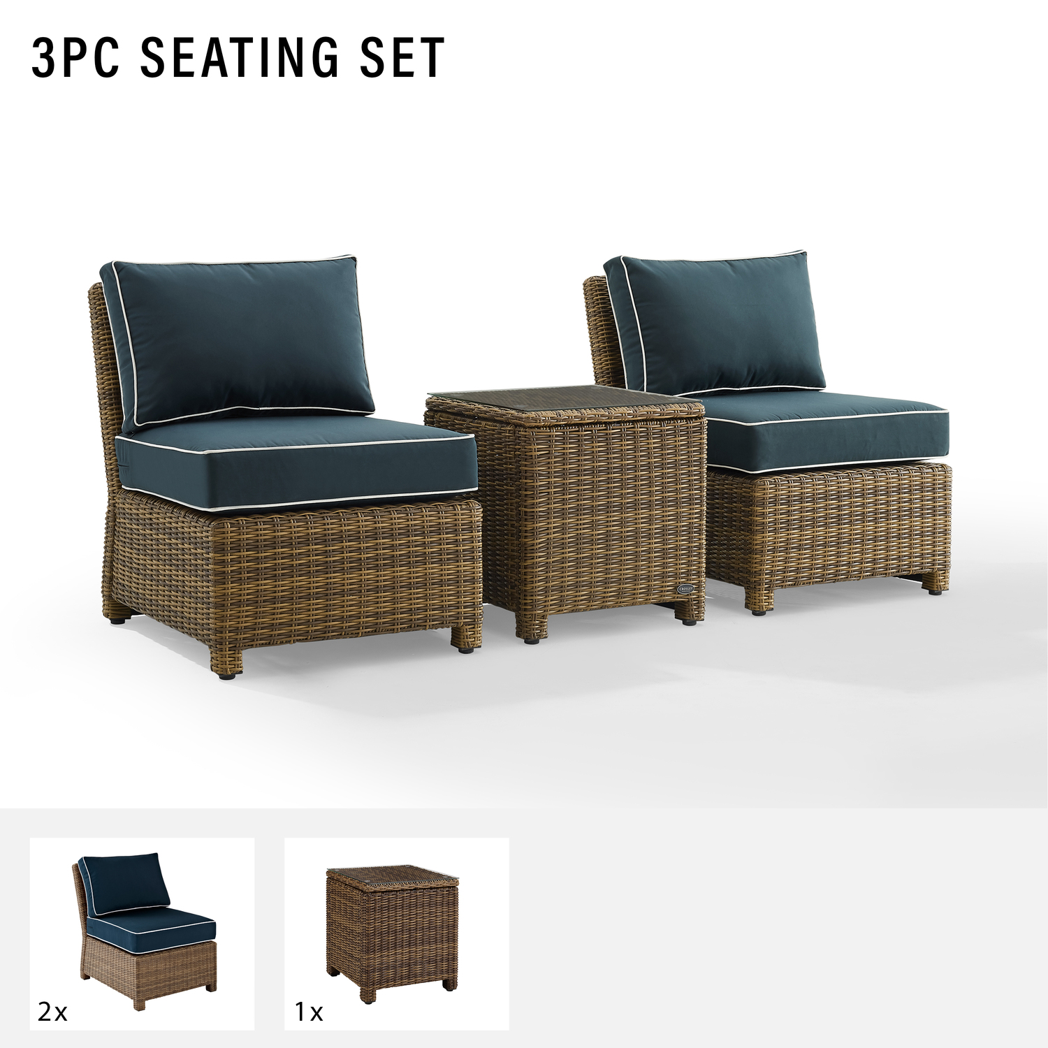 Crosley Furniture Bradenton 3PC Wicker & Fabric Outdoor Chair Set in Navy/Brown - image 5 of 6