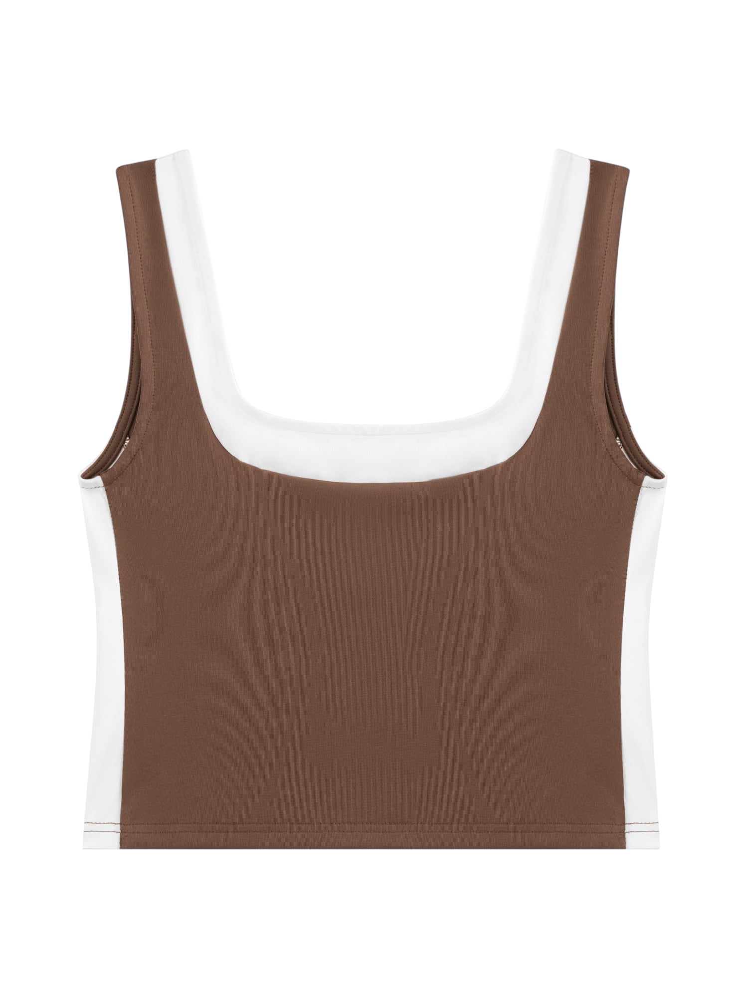 DARING DIVA Women's Crop Square Neck Slim Fitted Color Block Yoga Shirts M Brown