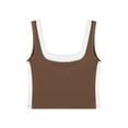 thumbnail image 4 of ATHLECHIC Women's Slim Fitted Crop Tank Top Color Block Square Neck Sports Camisole for Summer S Brown, 4 of 5