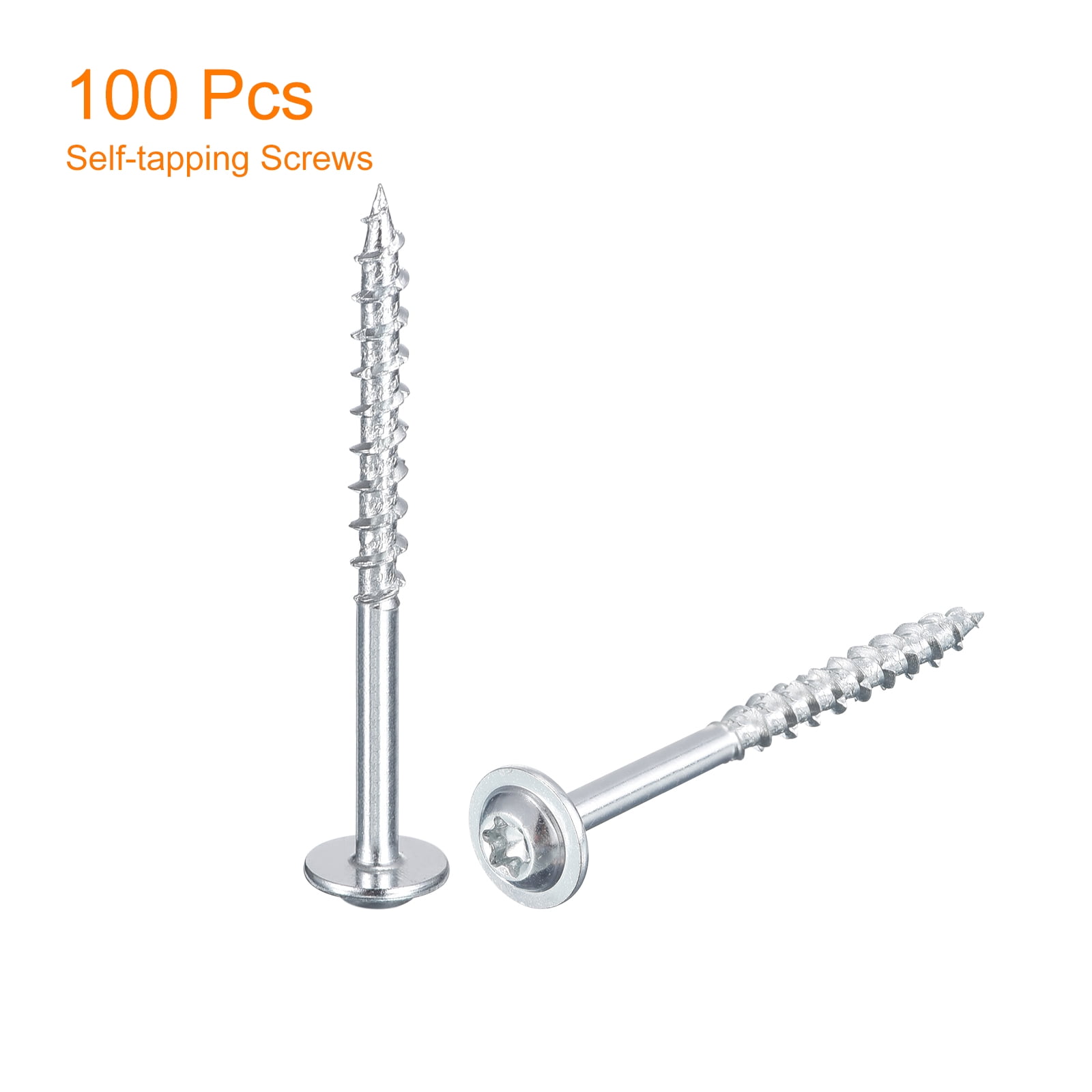 Uxcell #8 x 2-1/2" Round Washer Head Screws - 100pcs - Torx/Star Wood Screws, Silver