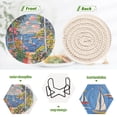 thumbnail image 4 of Yayeee 6 PCS Drink Coasters with Holder Set Woven Absorbent Round Tabletop Hot Pad, Pink Floral Window, 4 of 7