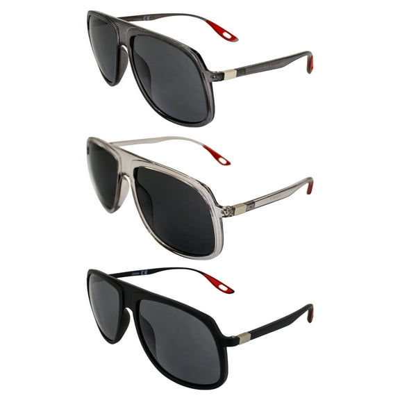 AlterImage Shore Sports Fashion Retro Sunglasses for Men or Women 3 Pair Gunmetal Silver & Black Frames w/ Silver Metal Accents & Smoke Lenses