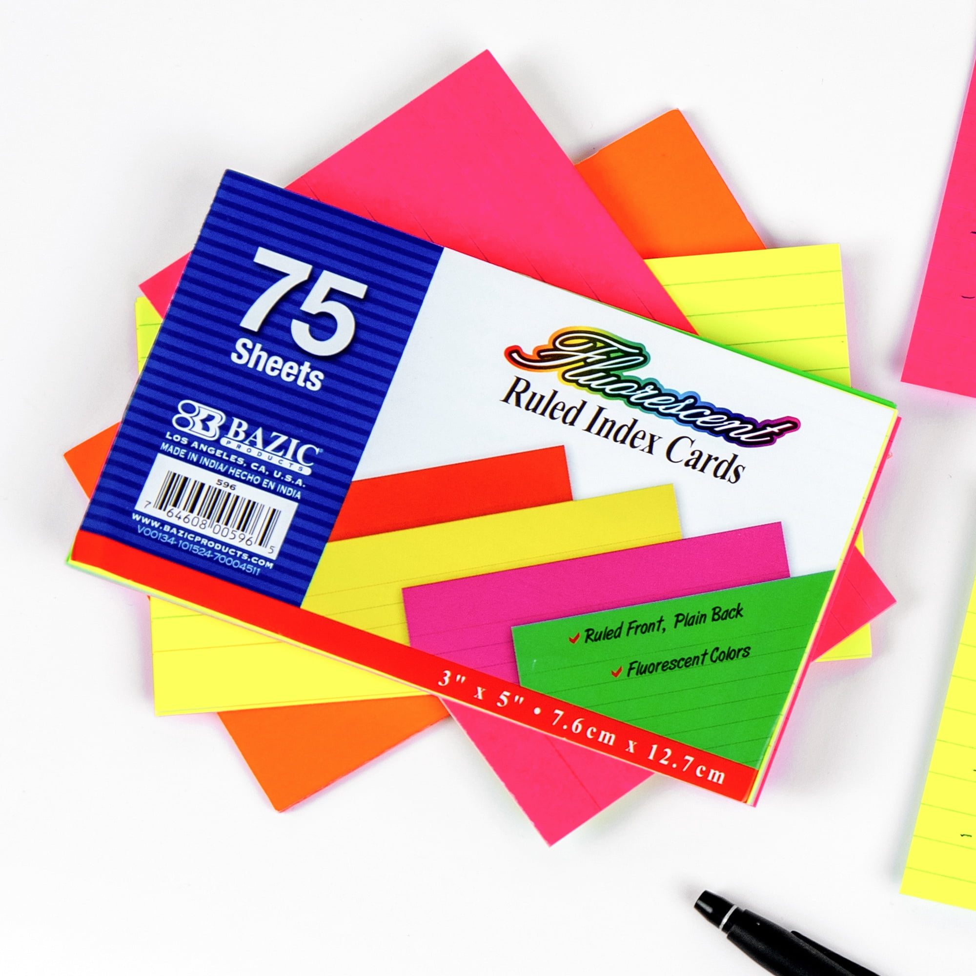 BAZIC Ruled Index Cards 3"X5" 2700 Count, Neon Ruled Lined Flashcards