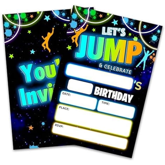 Let's Jump Birthday Invitations - 20 Sets Birthday Party Invites With Envelopes - Trampoline Park Double Sided Print Fill In Style Invites For Boys & Girls - Party Favor & Supplies - A03