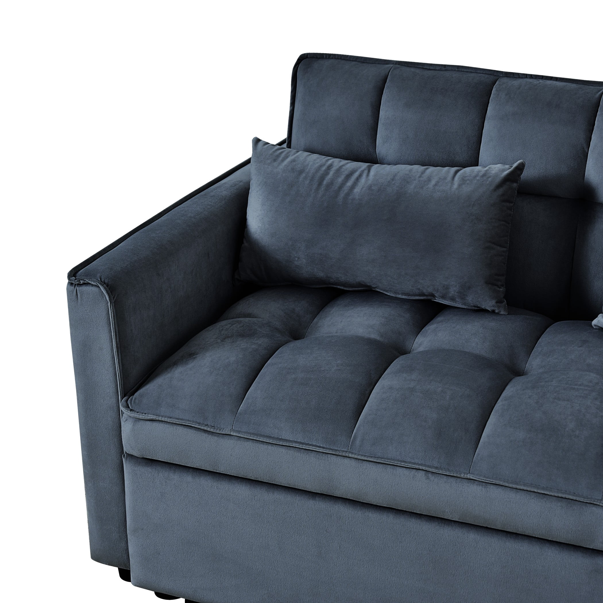 BSHTI 3 in 1 Convertible Pull-Out Loveseat Sofa Bed with 3-Level Adjustable Backrest – Velvet Tufted Sleeper Chair with Side Pockets for Small Spaces, Apartment, Office,Black
