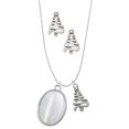 thumbnail image 1 of Delight Jewelry Silvertone Oval - Imitation Cat's Eye - White - Silver tone Zig Zag Christmas Tree Charm Necklace and Stud Earrings, 1 of 4