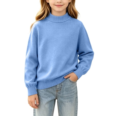 asjyhkr Kids Boys Girls Knit Sweater Fall Long Sleeve Thick Warm Toddler Soft Casual Lounging Infant Outerwear(18-24 Months Blue)