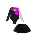 thumbnail image 6 of TiaoBug Kids Girls Ballet Dance Outfits Sparkle Long Sleeve Leotards with Tutu Skirt Figure Skating Performance Costume Purple&Black 6, 6 of 7