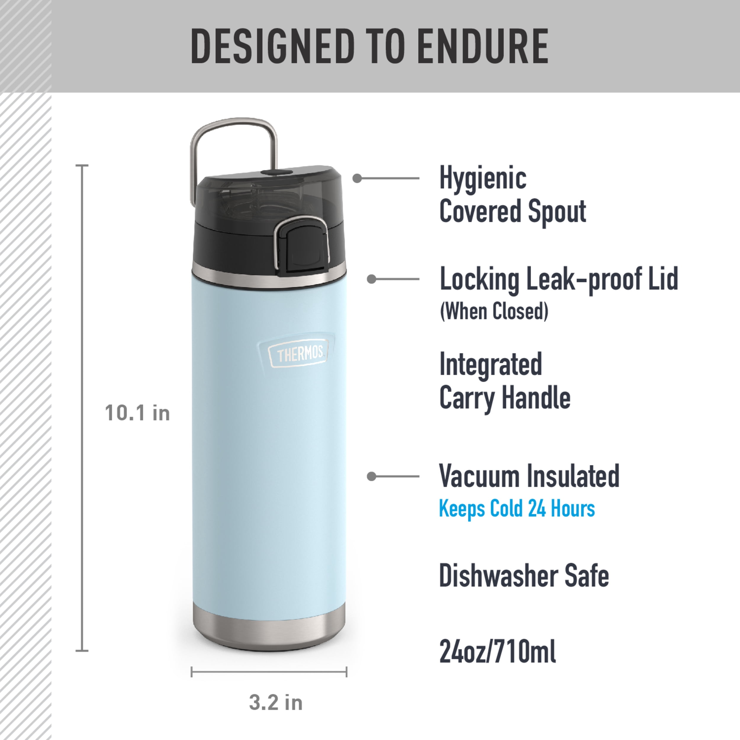 Thermos ICON Series Stainless Steel Vacuum Insulated Water Bottle w/ Spout, Glacier, 24oz