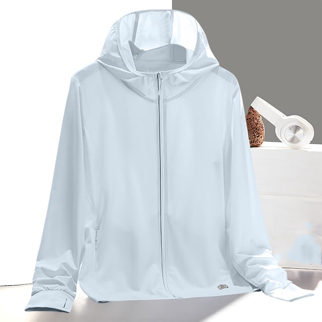 WRKEKC Summer Reflective UPF 50+ Hooded Jacket Lightweight Breathable Solid Color Night Running Essential for Women Blue 3XL