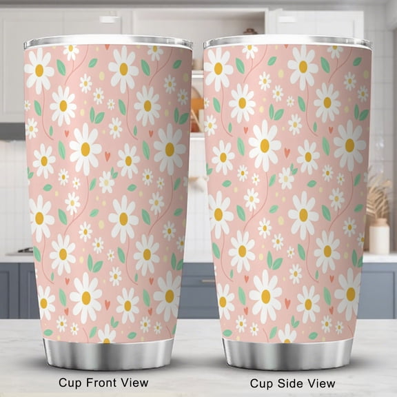 Daisy Tumbler 20oz Pink Cute Flower Travel Coffee Cup with Lid for Women Friend Holiday Birthday Gift