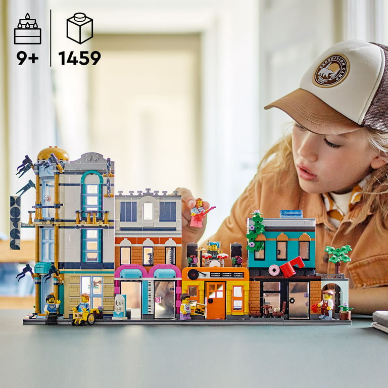 LEGO Creator 3 in 1 Main Street Building Toy Set, Features a Toy City, Art  Deco Building, Market Street, Hotel, Café, Music Store and 6 Minifigures