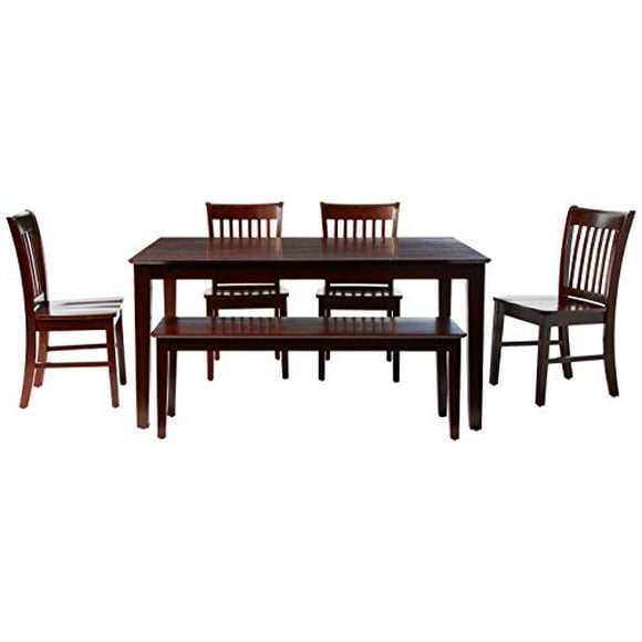 East West Furniture Modern Dining Table Set 6 Piece - Wooden Modern Dining Chairs Seat - Mahogany Finish Rectangular Kitchen Table and Bench
