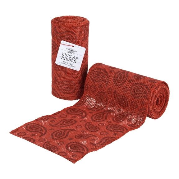 Love, Laugh, Craft Jute Burlap Roll Precut, Finished Edges, 6"W x 5-Yards, 740-24, Red Paisley Glitter
